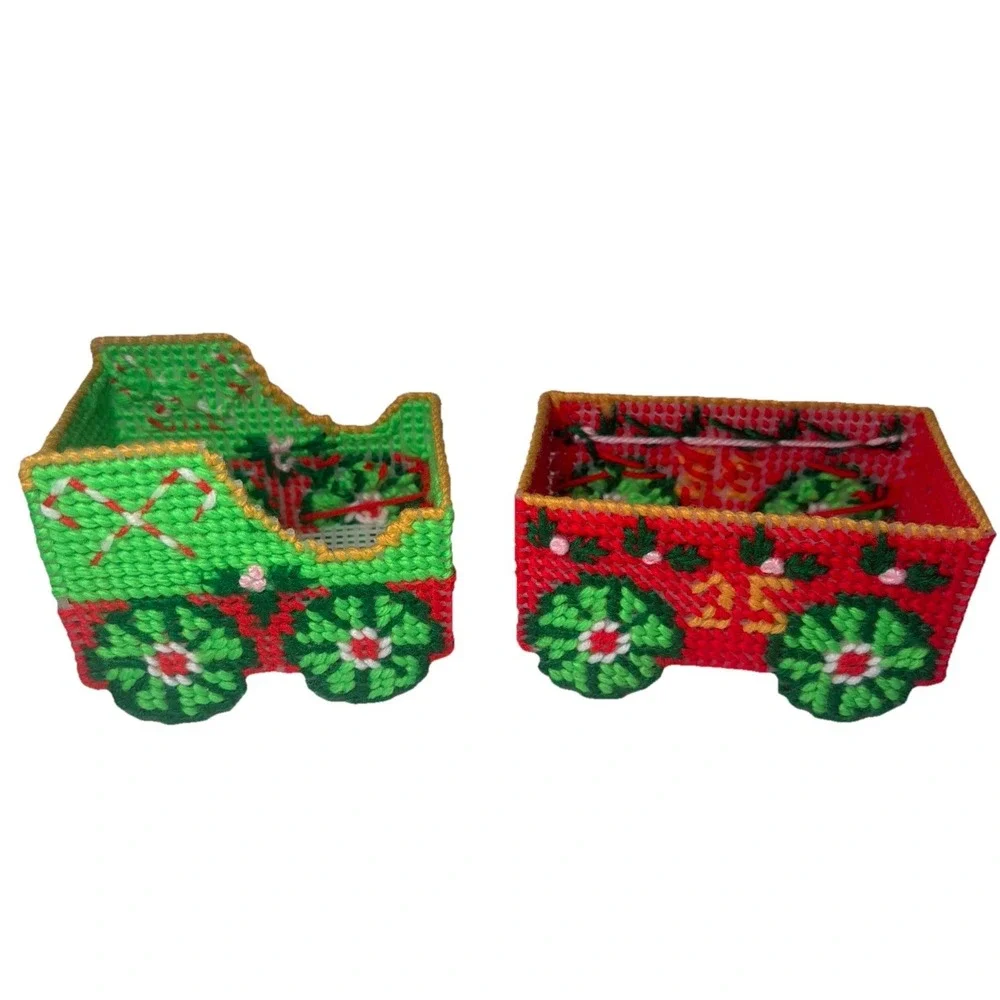 Handmade Needlepoint Christmas Train Plastic Canvas